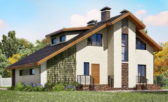 180-008-П Проект двухэтажного дома с мансардой и гаражом, средний коттедж из газосиликатных блоков Елабуга | Проекты домов от House Expert