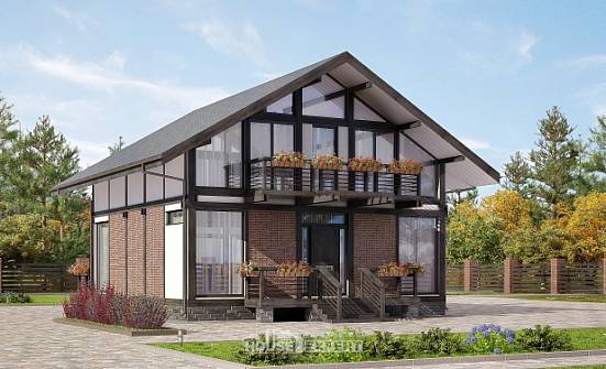 170-007-П Проект двухэтажного дома с мансардным этажом, простой домик из бревен Казань | Проекты домов от House Expert