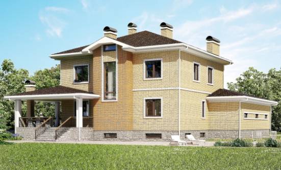 350-002-Л Проект трехэтажного дома и гаражом, большой загородный дом из кирпича Азнакаево | Проекты домов от House Expert