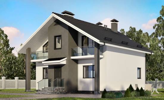 150-005-Л Проект двухэтажного дома с мансардным этажом, небольшой коттедж из пеноблока Чистополь | Проекты домов от House Expert