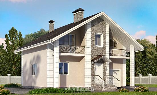 150-002-П Проект двухэтажного дома мансардой, гараж, скромный коттедж из твинблока Заинск | Проекты домов от House Expert
