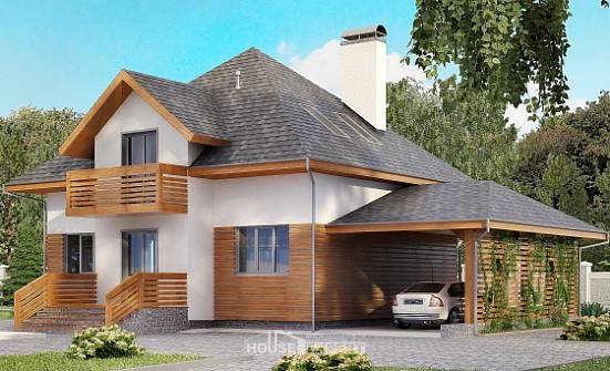 155-004-П Проект двухэтажного дома мансардой, гараж, уютный дом из поризованных блоков Казань | Проекты домов от House Expert