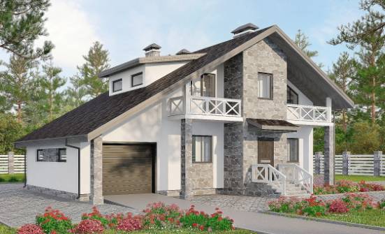 180-017-Л Проект двухэтажного дома с мансардой и гаражом, простой коттедж из поризованных блоков Зеленодольск | Проекты домов от House Expert