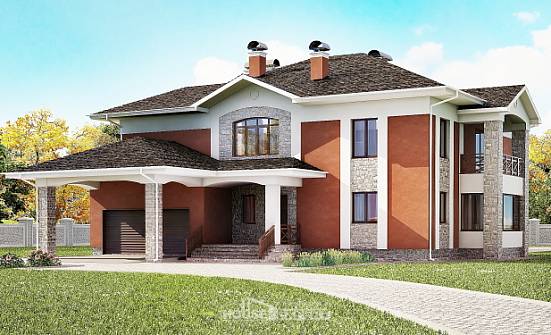 400-002-Л Проект двухэтажного дома и гаражом, современный загородный дом из кирпича Нижнекамск | Проекты домов от House Expert