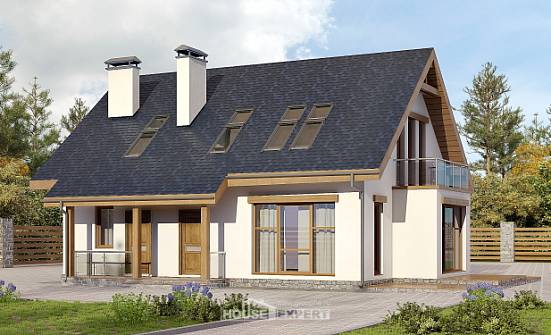 155-012-П Проект двухэтажного дома мансардой, классический домик из газобетона Елабуга | Проекты домов от House Expert