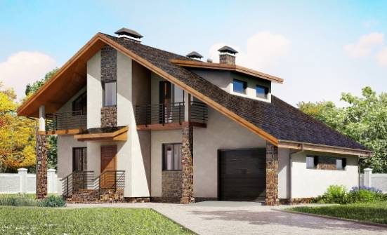 180-008-П Проект двухэтажного дома с мансардой и гаражом, средний коттедж из газосиликатных блоков Елабуга | Проекты домов от House Expert