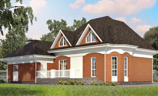 180-007-П Проект двухэтажного дома с мансардой и гаражом, небольшой коттедж из теплоблока Заинск | Проекты домов от House Expert