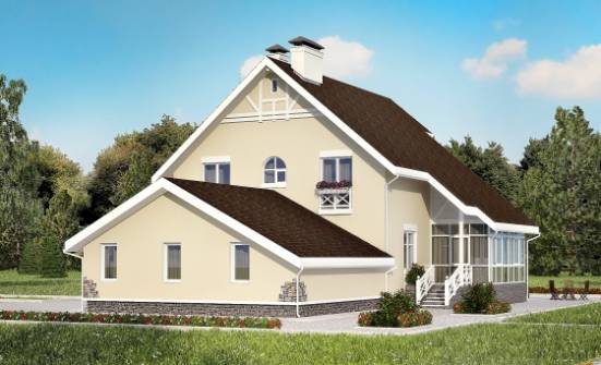 275-001-Л Проект двухэтажного дома с мансардой, гараж, классический загородный дом из кирпича Азнакаево | Проекты домов от House Expert