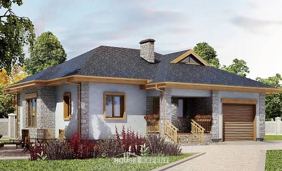 130-006-П Проект одноэтажного дома и гаражом, недорогой дом из поризованных блоков Чистополь | Проекты домов от House Expert