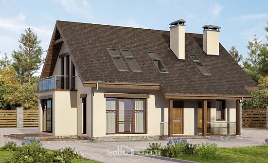 155-012-Л Проект двухэтажного дома мансардный этаж, уютный дом из газобетона Бугульма | Проекты домов от House Expert