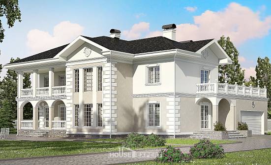 340-002-П Проект двухэтажного дома и гаражом, большой коттедж из кирпича Зеленодольск | Проекты домов от House Expert