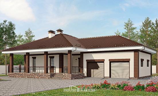 160-015-П Проект одноэтажного дома и гаражом, недорогой домик из бризолита Заинск | Проекты домов от House Expert