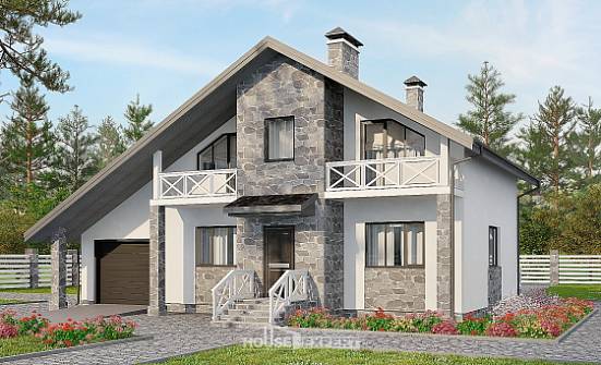 180-017-Л Проект двухэтажного дома с мансардой и гаражом, простой коттедж из поризованных блоков Зеленодольск | Проекты домов от House Expert