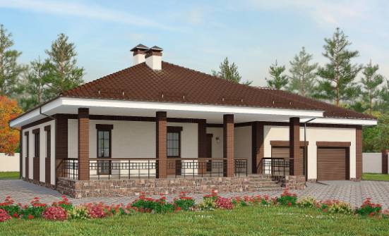 160-015-П Проект одноэтажного дома и гаражом, недорогой домик из бризолита Заинск | Проекты одноэтажных домов от House Expert