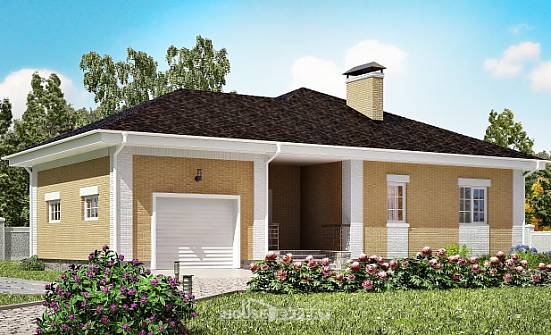 130-002-Л Проект одноэтажного дома и гаражом, классический коттедж из газобетона Агрыз | Проекты домов от House Expert
