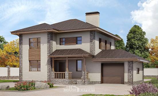 185-004-П Проект двухэтажного дома, гараж, уютный дом из газобетона Альметьевск | Проекты домов от House Expert