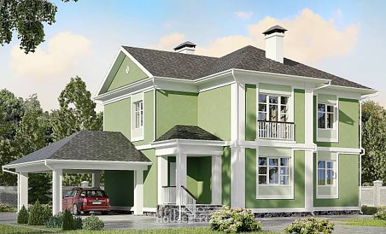 170-001-Л Проект двухэтажного дома и гаражом, бюджетный коттедж из арболита Альметьевск | Проекты домов от House Expert
