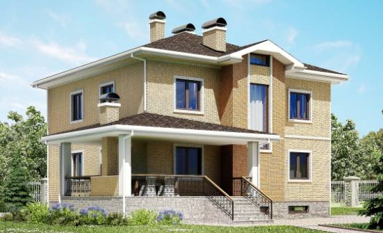 350-002-Л Проект трехэтажного дома и гаражом, большой загородный дом из кирпича Азнакаево | Проекты домов от House Expert