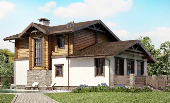 170-004-Л Проект двухэтажного дома с мансардой, гараж, уютный загородный дом из арболита из бревен Нижнекамск | Проекты домов от House Expert