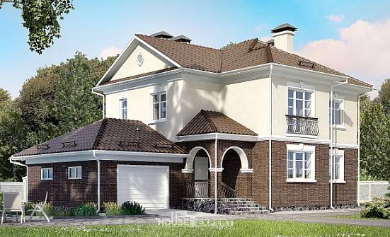 190-002-Л Проект двухэтажного дома и гаражом, простой дом из газобетона Альметьевск | Проекты домов от House Expert