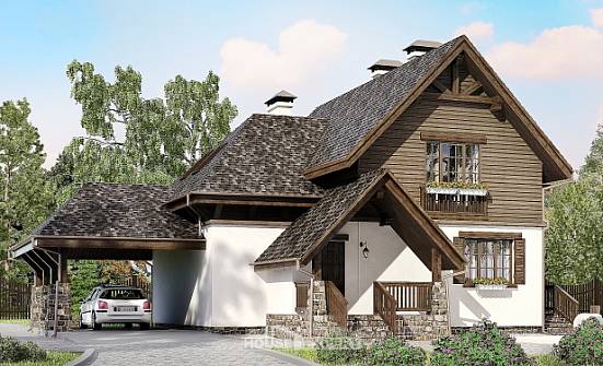 160-002-Л Проект двухэтажного дома мансардой и гаражом, бюджетный загородный дом из бризолита Заинск | Проекты домов от House Expert