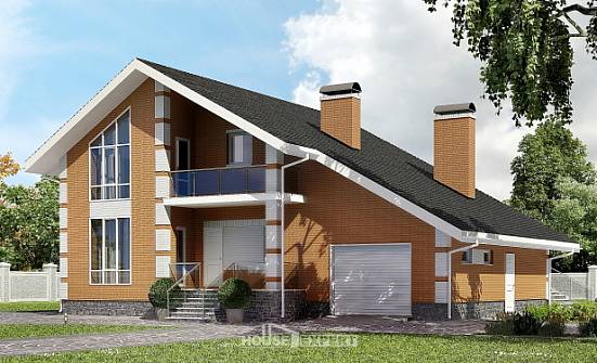 190-006-П Проект двухэтажного дома мансардой, гараж, просторный дом из газобетона Лениногорск | Проекты домов от House Expert