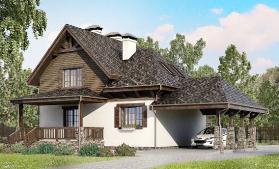 160-002-Л Проект двухэтажного дома мансардой и гаражом, бюджетный загородный дом из бризолита Заинск | Проекты домов от House Expert