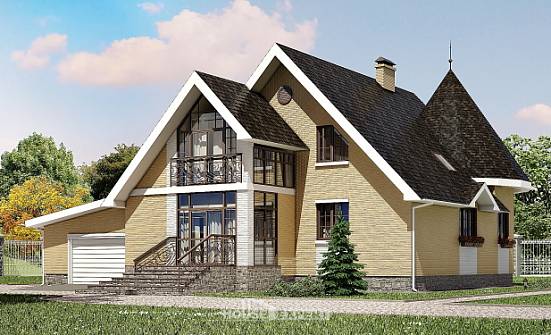 250-001-Л Проект двухэтажного дома с мансардным этажом, гараж, простой загородный дом из газобетона Бугульма | Проекты домов от House Expert