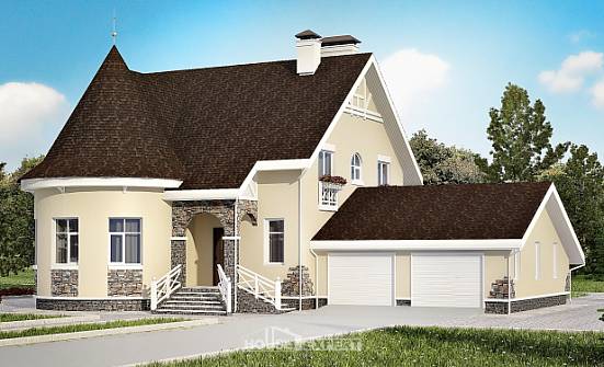 275-001-Л Проект двухэтажного дома с мансардой, гараж, классический загородный дом из кирпича Азнакаево | Проекты домов от House Expert