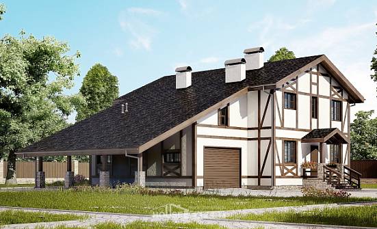 250-002-Л Проект двухэтажного дома мансардный этаж и гаражом, уютный коттедж из кирпича Агрыз | Проекты домов от House Expert