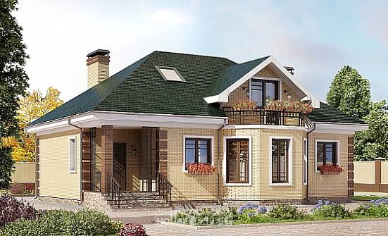 150-013-Л Проект двухэтажного дома с мансардным этажом, бюджетный загородный дом из кирпича Заинск | Проекты домов от House Expert