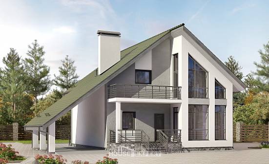 170-009-Л Проект двухэтажного дома мансардой и гаражом, красивый дом из бризолита Нижнекамск | Проекты домов от House Expert