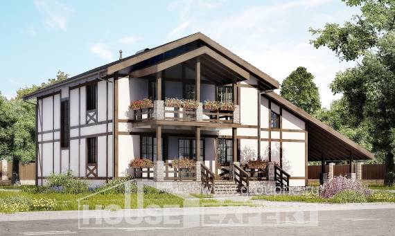 250-002-Л Проект двухэтажного дома с мансардным этажом и гаражом, простой дом из кирпича Азнакаево, House Expert