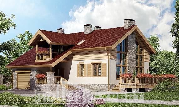 165-002-П Проект двухэтажного дома с мансардным этажом и гаражом, уютный дом из блока Зеленодольск, House Expert