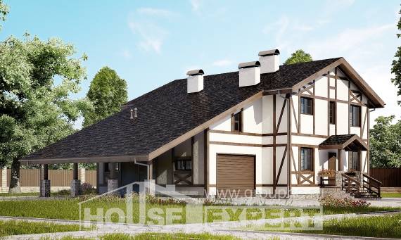 250-002-Л Проект двухэтажного дома с мансардой и гаражом, красивый дом из кирпича Агрыз, House Expert