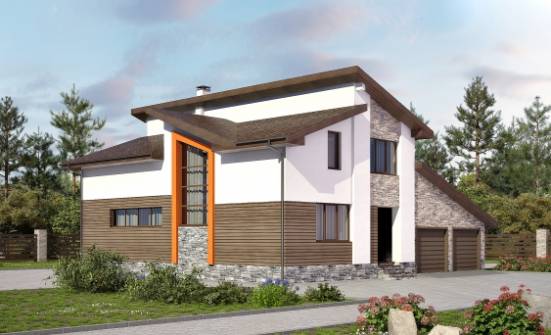 240-004-П Проект двухэтажного дома с мансардой и гаражом, простой домик из поризованных блоков, Зеленодольск