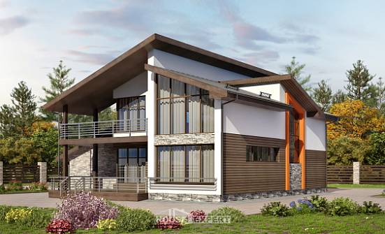 200-010-П Проект двухэтажного дома с мансардным этажом, гараж, классический дом из бризолита Агрыз | Проекты домов от House Expert