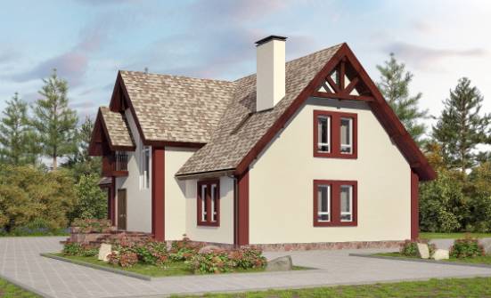 300-008-Л Проект двухэтажного дома с мансардным этажом, гараж, просторный загородный дом из газобетона Заинск | Проекты домов от House Expert
