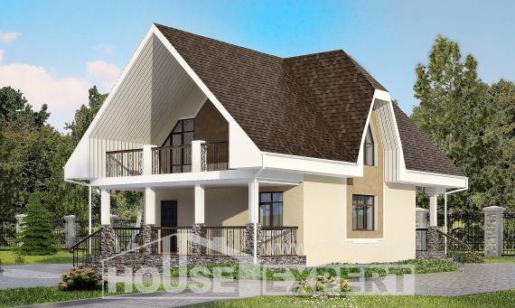 125-001-Л Проект двухэтажного дома с мансардным этажом, компактный домик из твинблока Заинск, House Expert