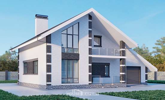 190-008-П Проект двухэтажного дома мансардой и гаражом, красивый дом из арболита, Зеленодольск