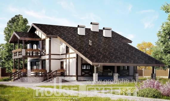 250-002-Л Проект двухэтажного дома с мансардой и гаражом, просторный домик из кирпича Зеленодольск, House Expert