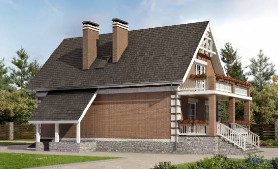 200-009-Л Проект трехэтажного дома с мансардой, гараж, средний домик из газобетона Заинск | Проекты домов от House Expert